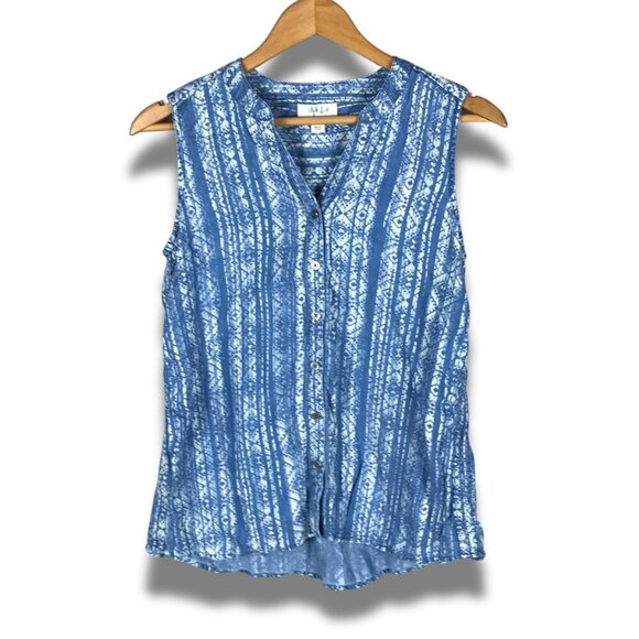 Style & Co. Blue Printed Sleeveless Button-down Shirt NWT Petite SMALL - Picture 2 of 9